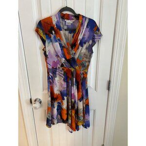 Vintage Maggy London Abstract Print Dress Multicolor Cap‎ Sleeves Sz 8